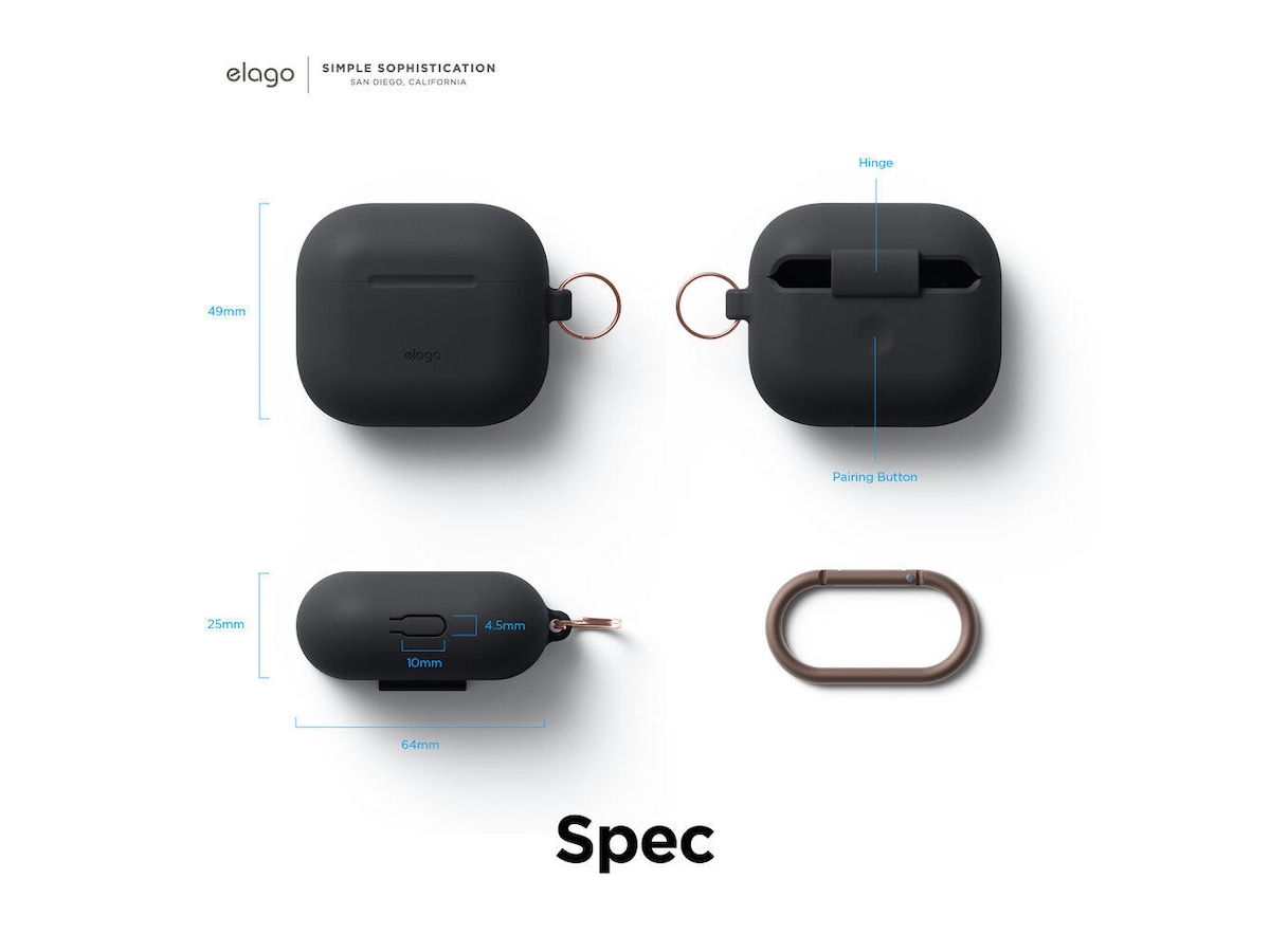 Elago Airpods 3 Silikonfodral med karbinhake (black) Tillbehör