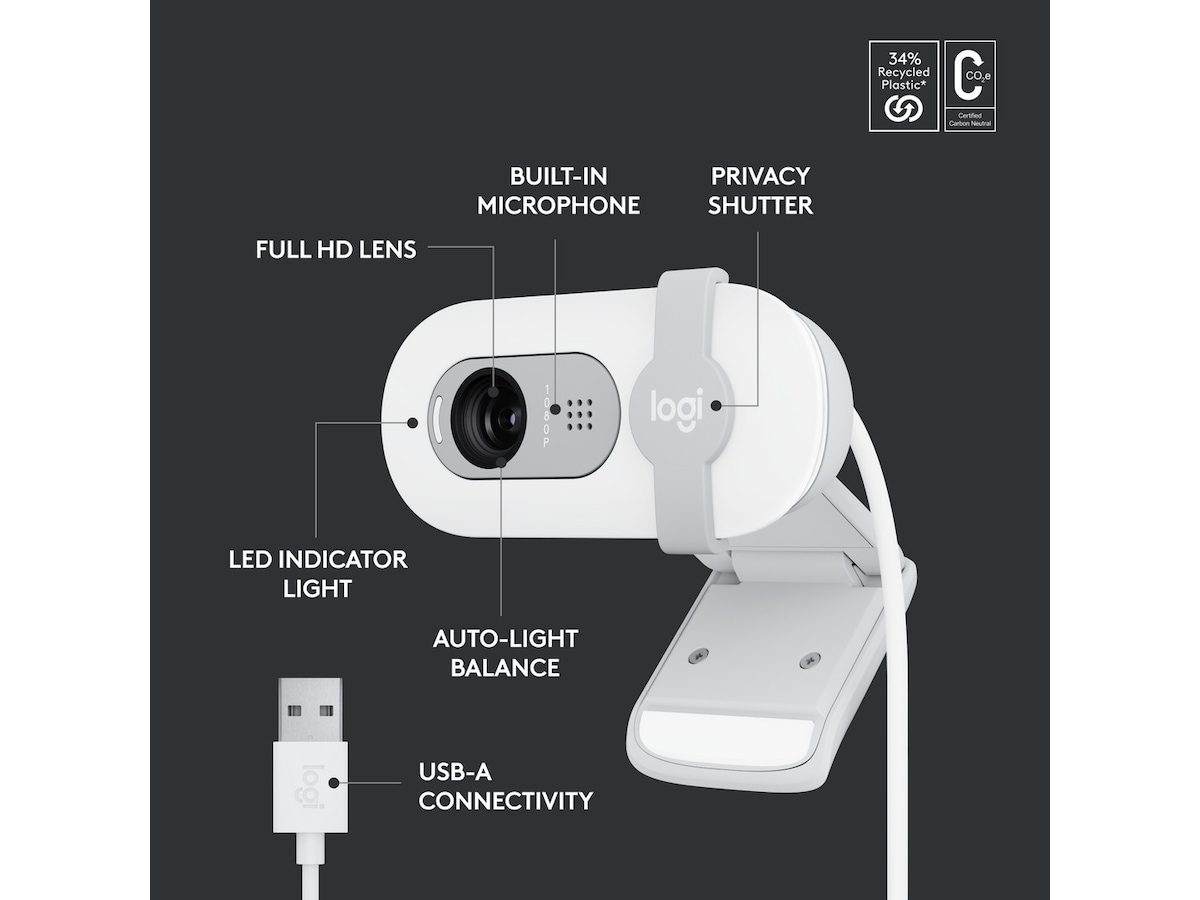 Logitech Brio 100 Full HD webbkamera (off-white) 1080p