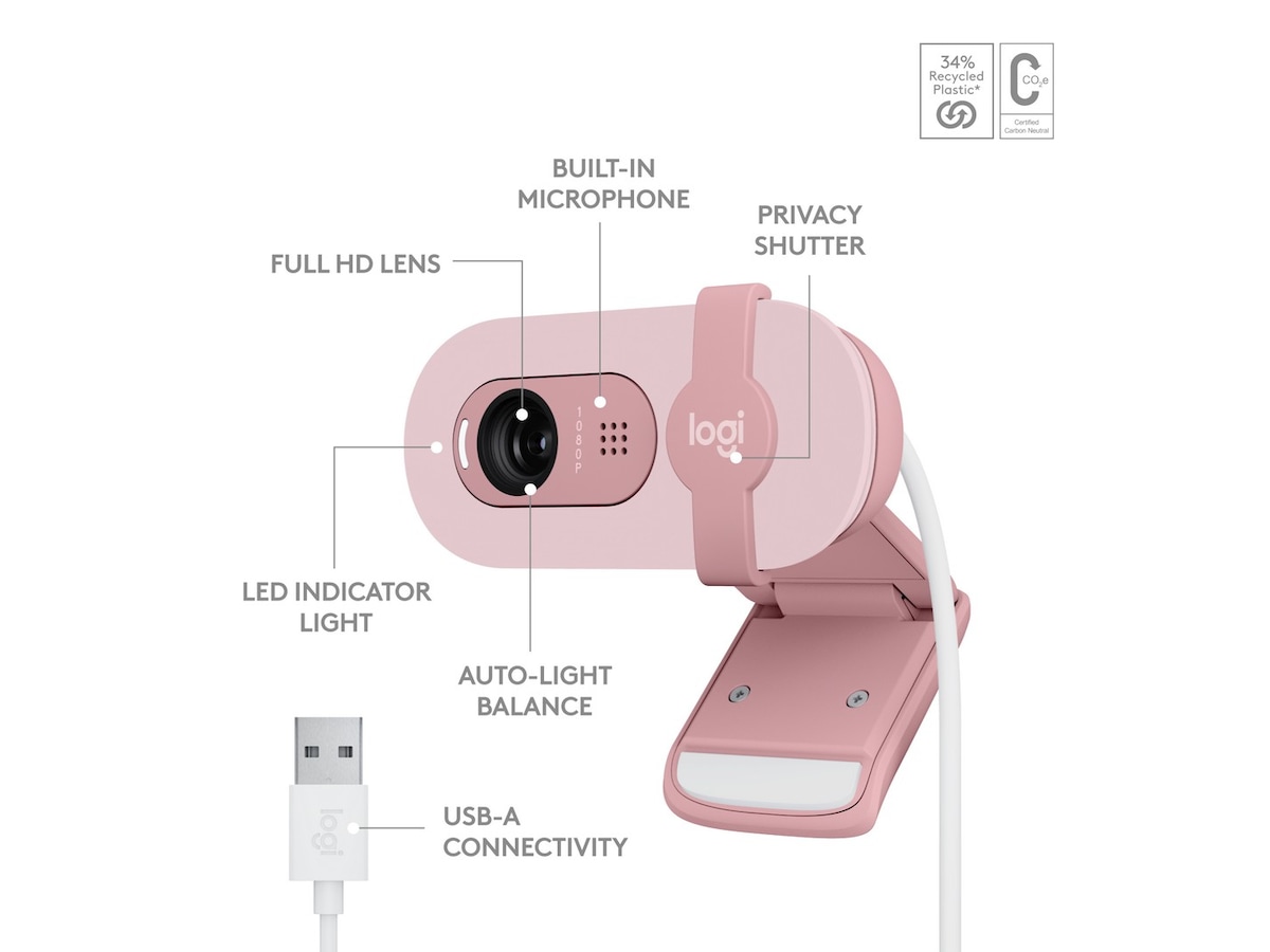 Logitech Brio 100 Full HD webbkamera (rose) 1080p