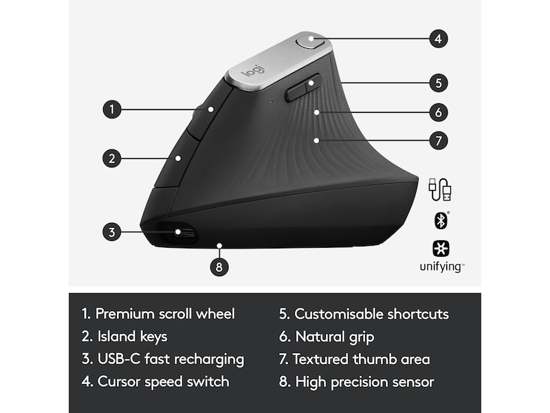 Logitech MX Vertical Trådlös Bluetooth Mus Ergonomi