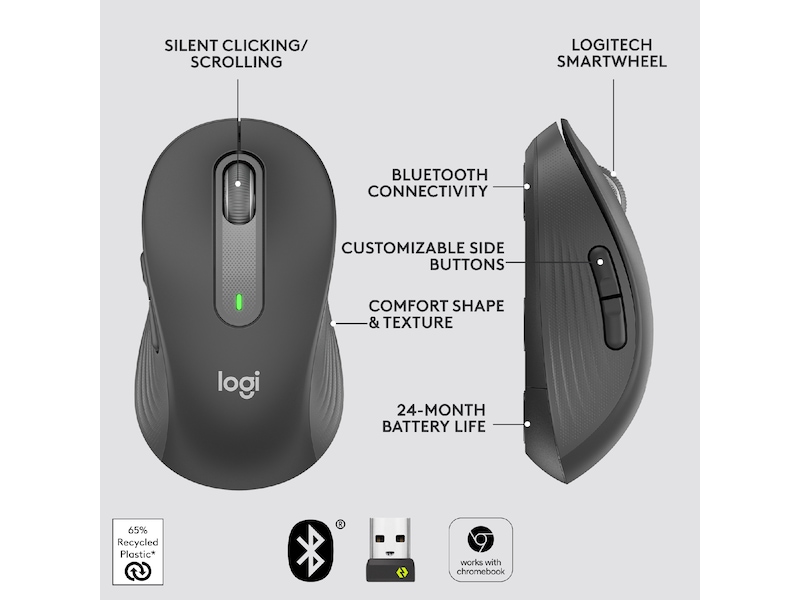 Logitech Signature M650 Large  trådlös mus grafitgrå Mus