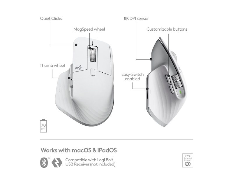 Logitech MX Master 3S for Mac Trådlös Mus (pale grey) Mus