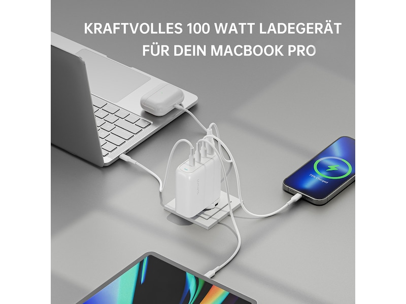 4smarts GaN Flex Pro 100W Väggladdare (vit) Laddare