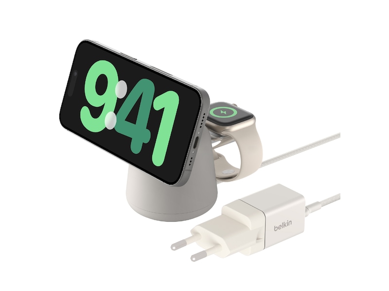 Belkin Boost Charge Pro 2-i-1 15W trådlös laddningsdocka (sand) Laddare