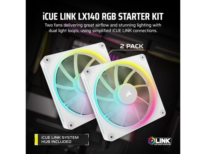 Corsair iCUE Link LX140 RGB Fläkt 2pk (vit) Fläkt