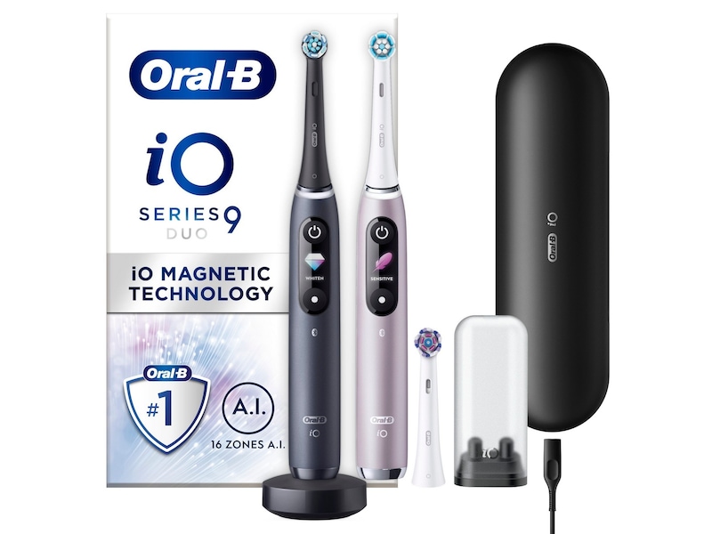 Oral-B iO 9 Duo elektriska tandborstar (svarta & ljusrosa) Tandvård