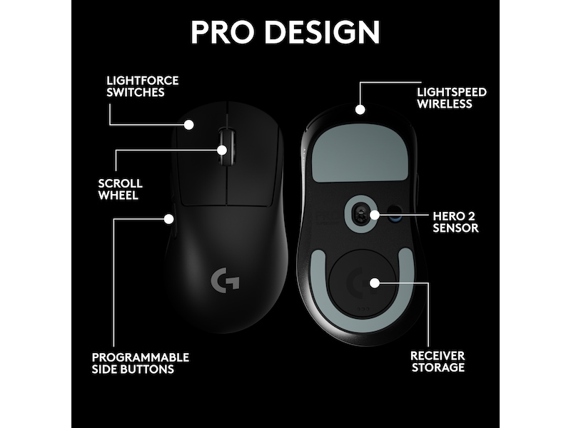 Logitech G Pro X Superlight 2 DEX trådlös gamingmus (svart) Gamingmus