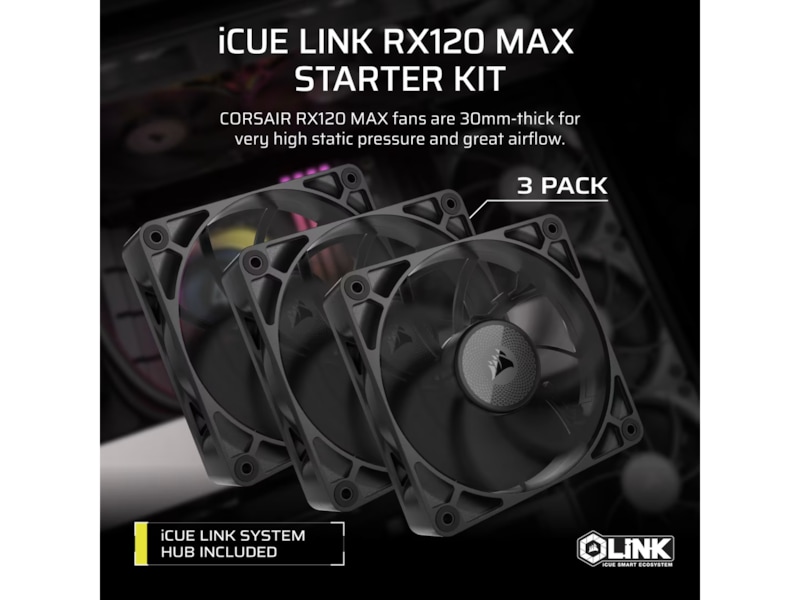 Corsair iCUE LINK RX120 MAX Fläkt 3pk (svart) Fläkt