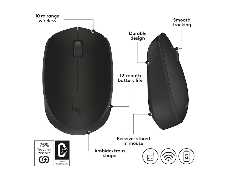 Logitech M171 Trådlös Mus Svart Mus