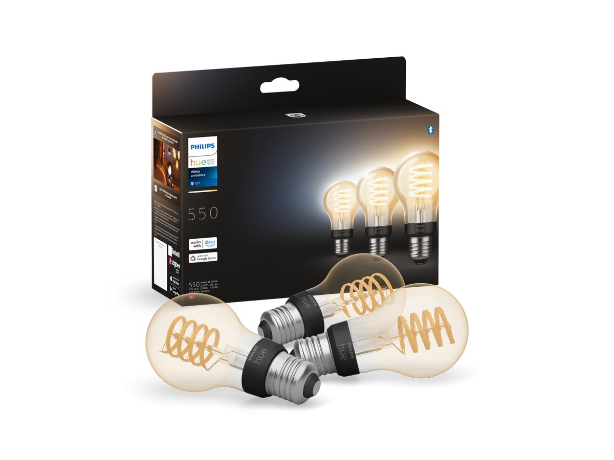 Philips Hue White ambiance Filament E27 lampa A60 3pk Glödlampor