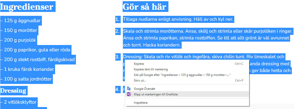 Bild som visar hur tillägg som OneNote fungerar.