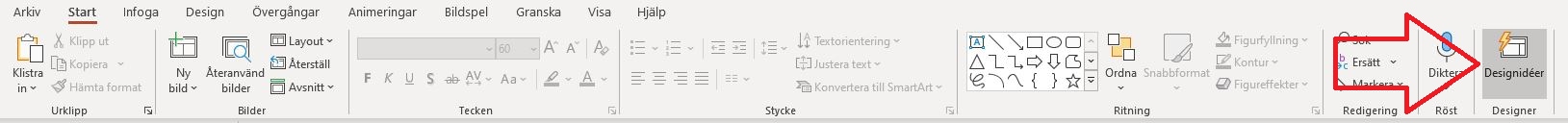 Här ser du längst till höger att du hittar "Designidéer"