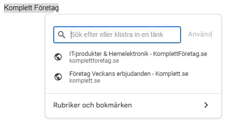 Sök länkar genom att trycka Ctrl + K