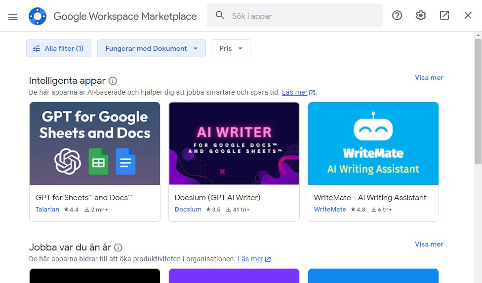 På Google Workspace Marketplace hittar du mängder av tillägg