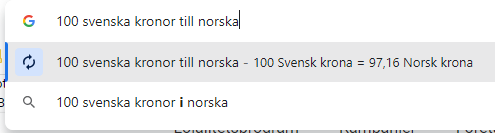 Använd adressfältet för valutakurser