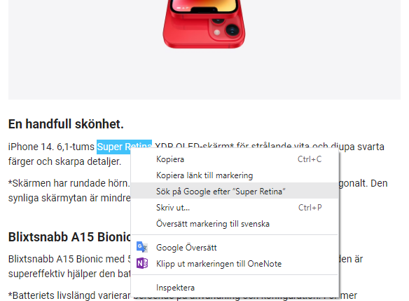 Sök på markerad text i Google