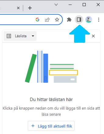 Hur du hittar sidopanel och läslistan